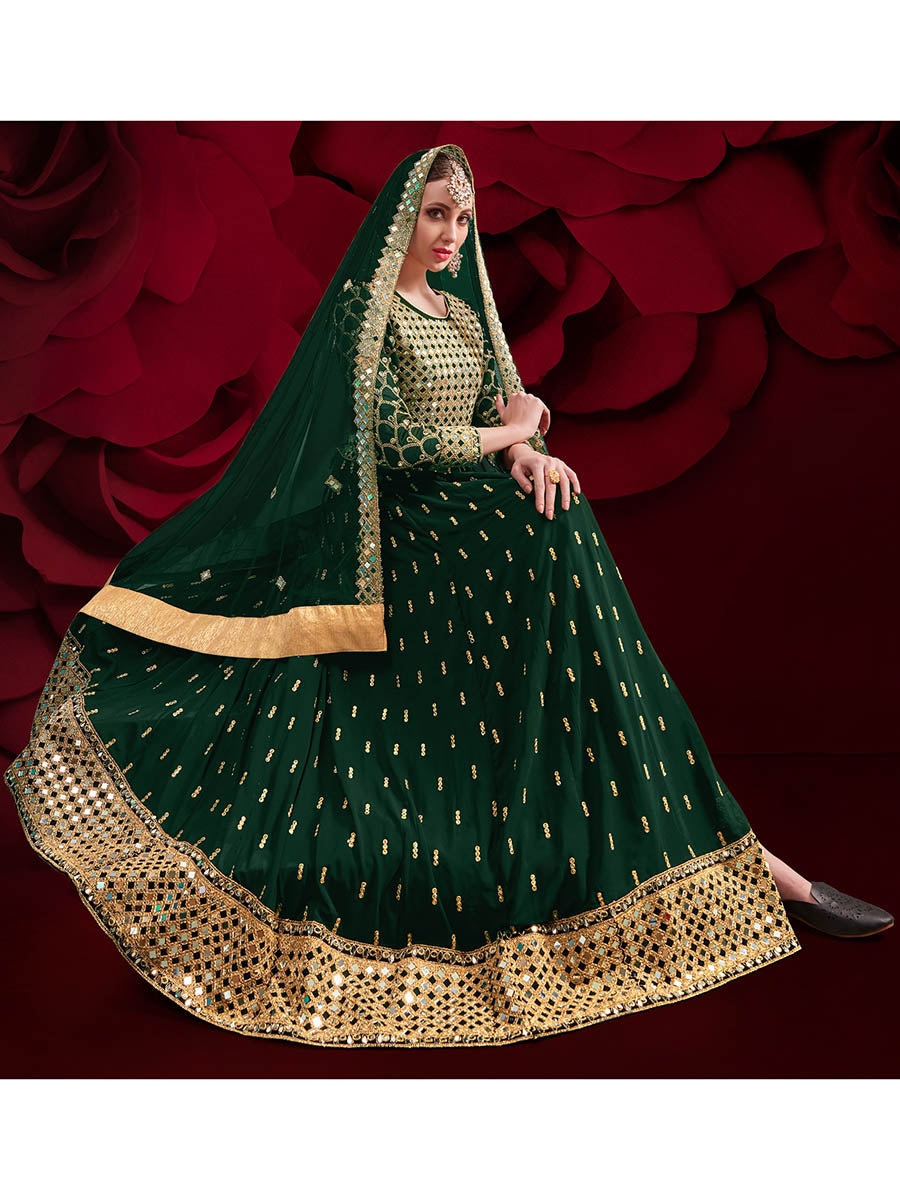 Myra Green Heavy Embroidered Pant Style Anarkali Suit | Swadesiicart