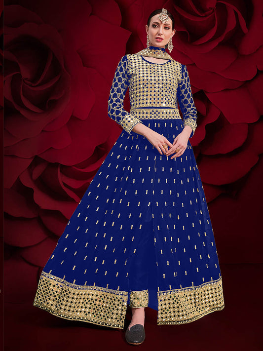 Myra Royal Blue Heavy Embroidered Pant Style Anarkali Suit | Swadesiicart