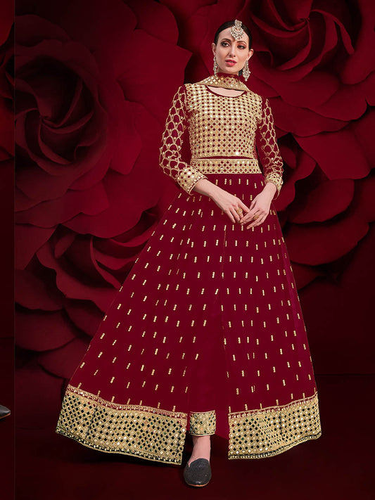 Myra Maroon Heavy Embroidered Pant Style Anarkali Suit | Swadesiicart