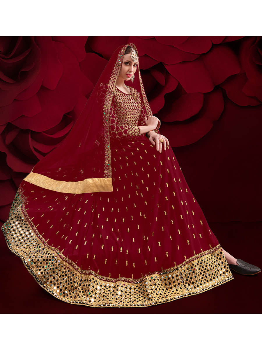 Myra Maroon Heavy Embroidered Pant Style Anarkali Suit | Swadesiicart