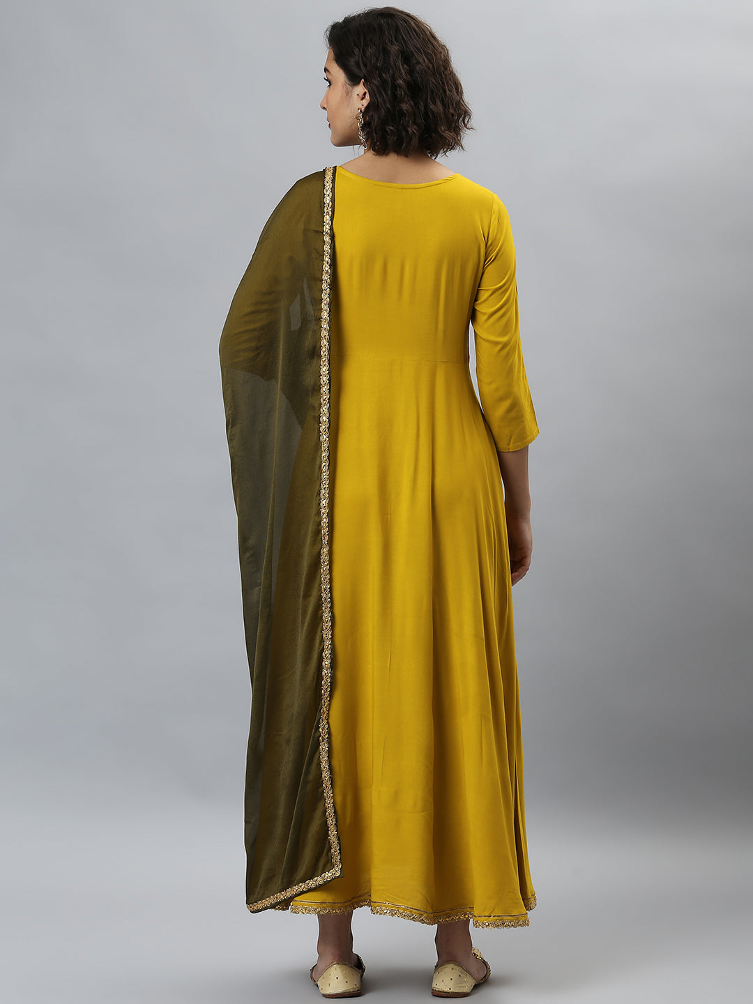 Janasya Women's Mustard Rayon Solid Flared Casual Kurta Set | Swadesiicart
