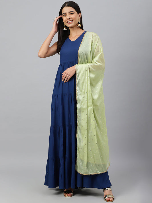 Janasya Women's Dark Blue Rayon Solid Kurta With Dupatta | Swadesiicart