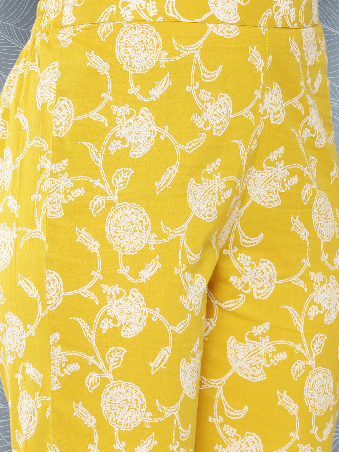 Janasya Women's Mustard Cotton Floral Printed High Low Casual Tunic Set | Swadesiicart