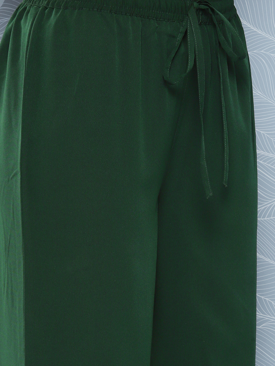 Janasya Women's Bottle Green Crepe Foil Printed A-line Festive Short Kurta Set | Swadesiicart