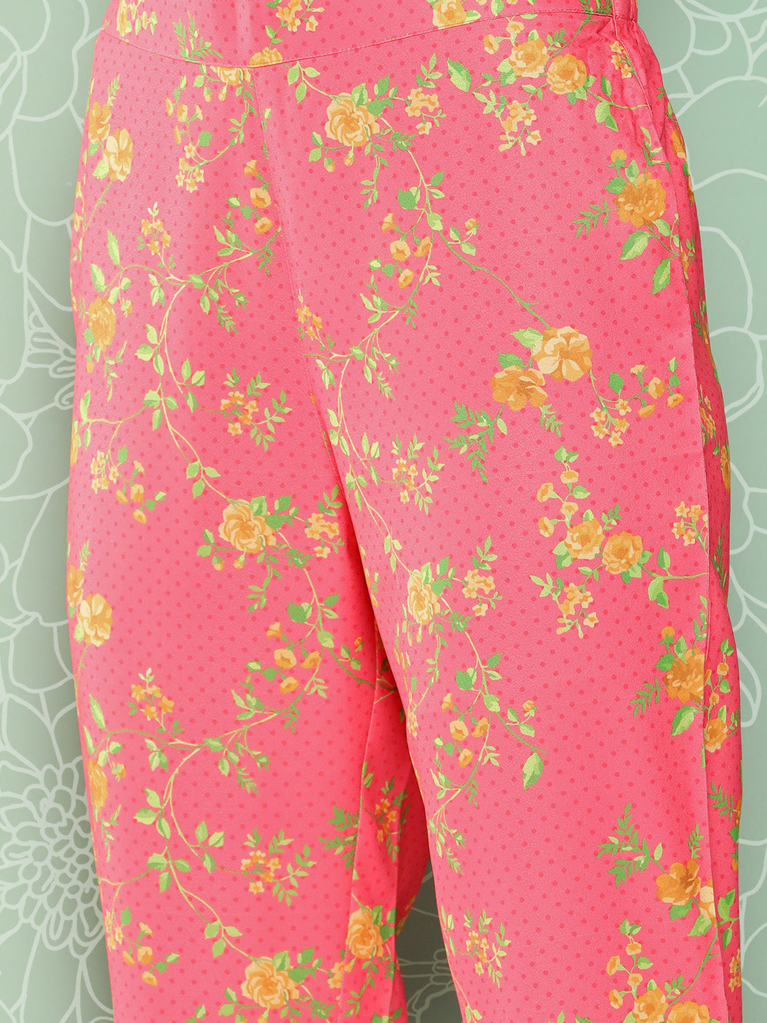 Janasya Women's Pink Moss Digital Floral Printed Panelled Festive Kurta Set | Swadesiicart