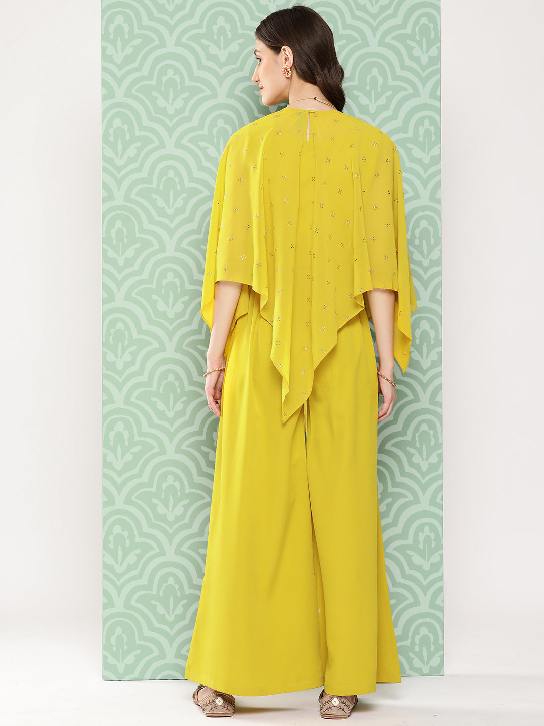 Janasya Women's Yellow Crepe Solid Crop Top Festive Top Set | Swadesiicart