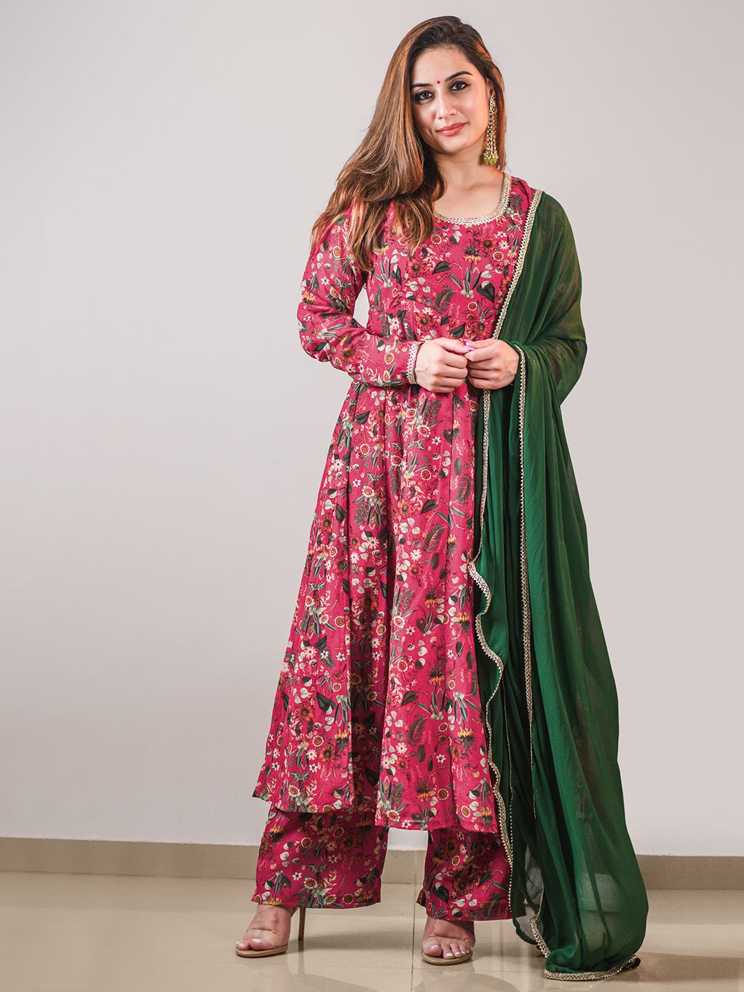 Janasya Pink Georgette Digital Floral Printed Set | Swadesiicart
