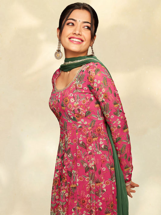 Janasya Pink Georgette Digital Floral Printed Set | Swadesiicart