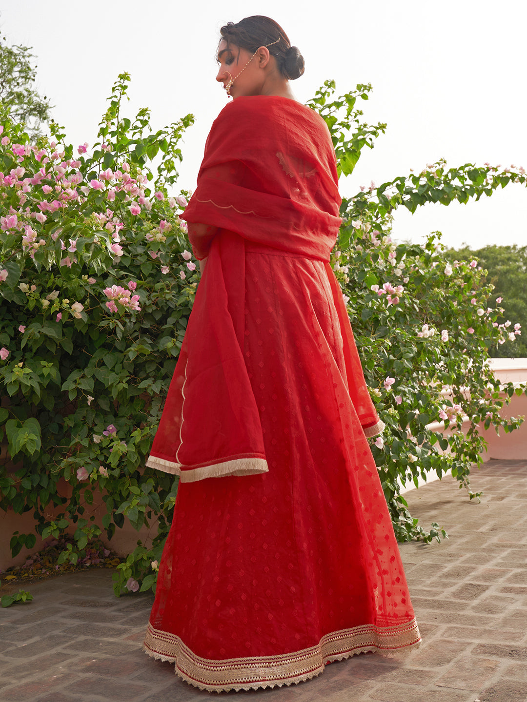 Janasya Red Organza Woven Design Festive Lehenga Choli | Swadesiicart