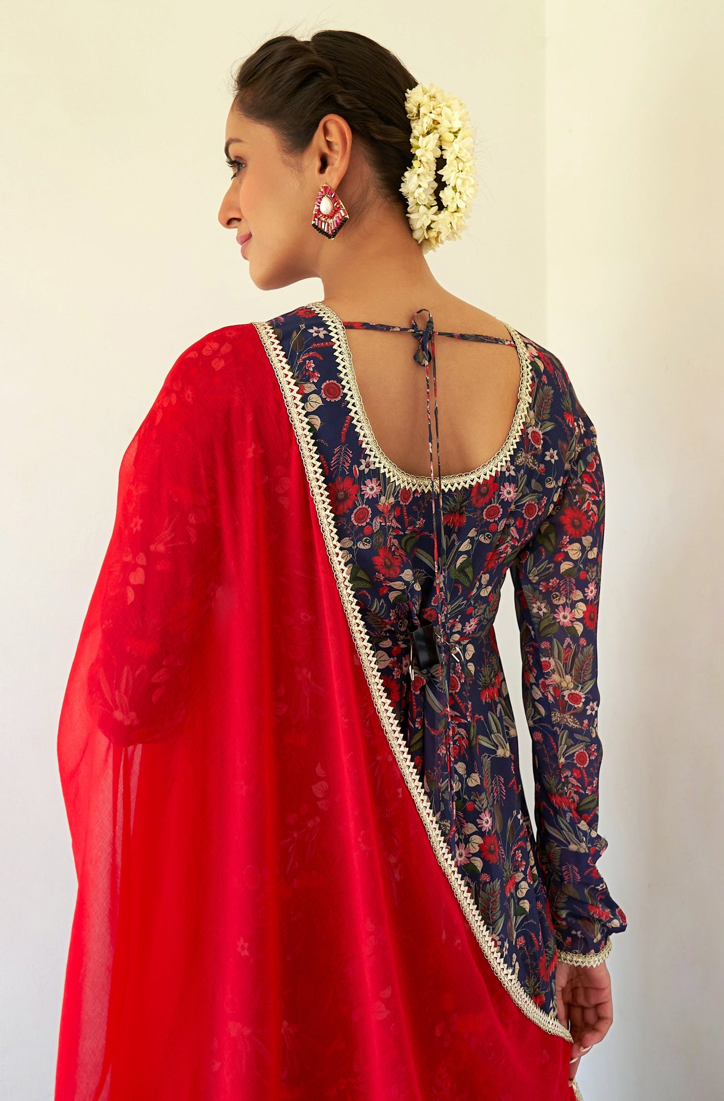 Janasya Dark Teal Blue Georgette Digital Floral Printed Set | Swadesiicart