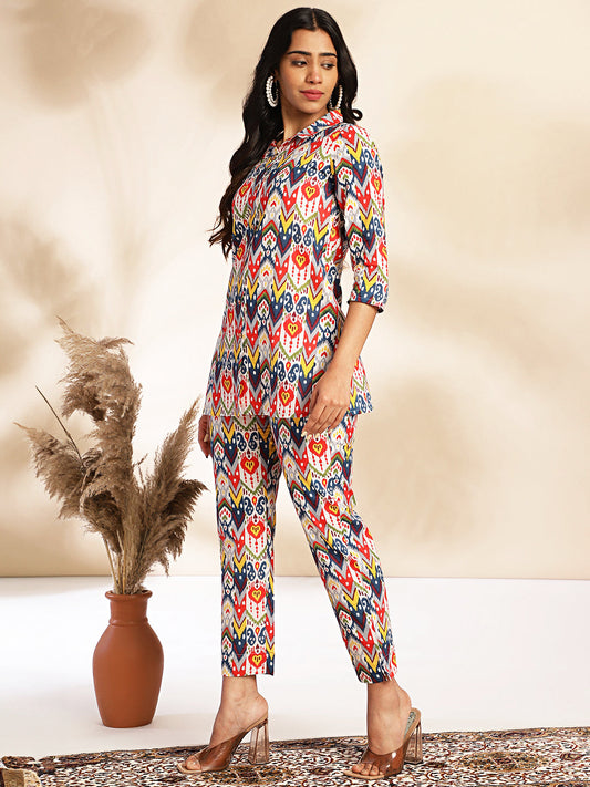 Janasya Multicolor Cotton Ikat Printed Set | Swadesiicart
