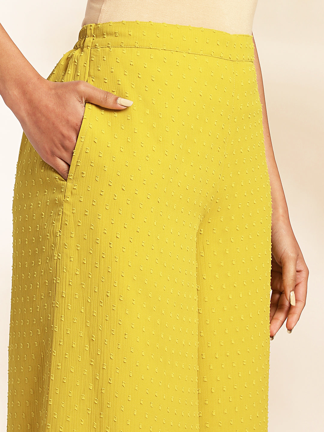 Janasya Yellow Dobby Chiffon Solid Sets | Swadesiicart