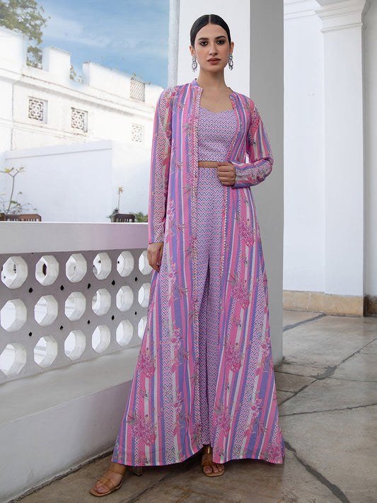 Janasya Lavender Georgette Chevron Regular Co-ord Set - Swadesiicart