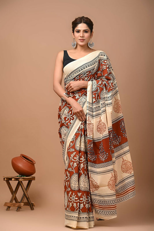 Exclusive Collection White Maroon Beautiful Mulmul Cotton Saree - Swadesiicart