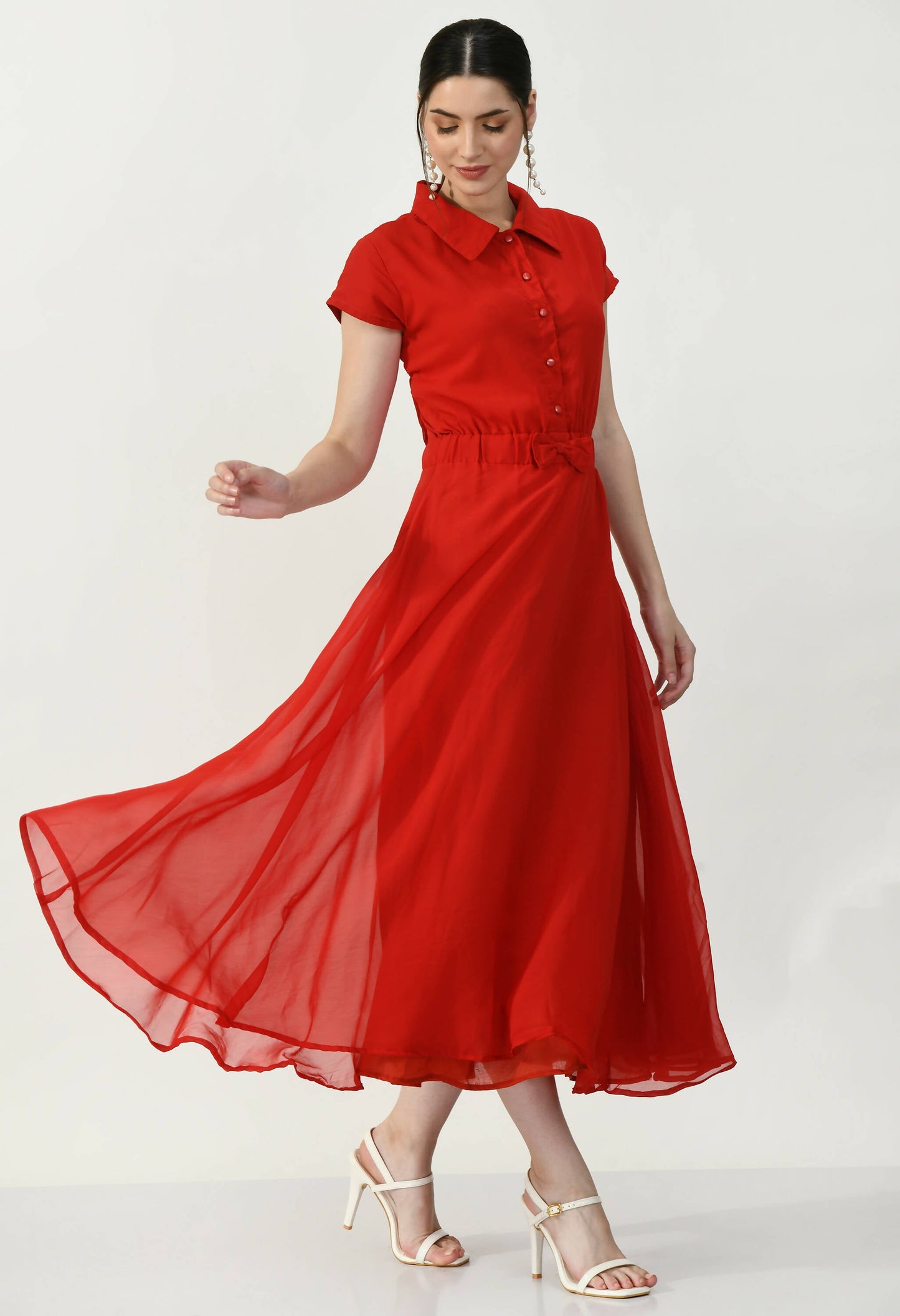 Women's Red Red Ggt Dress With Shantoon Lining - G & A Apparels | Swadesiicart