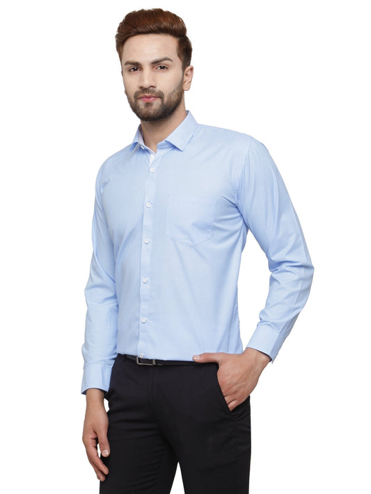 Jainish Blue Formal Shirt with white detailing ( SF 419Blue ) | Swadesiicart