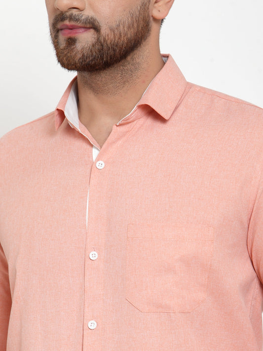 Jainish Redish Orange Formal Shirt with white detailing ( SF 419Starfish-Orange ) | Swadesiicart