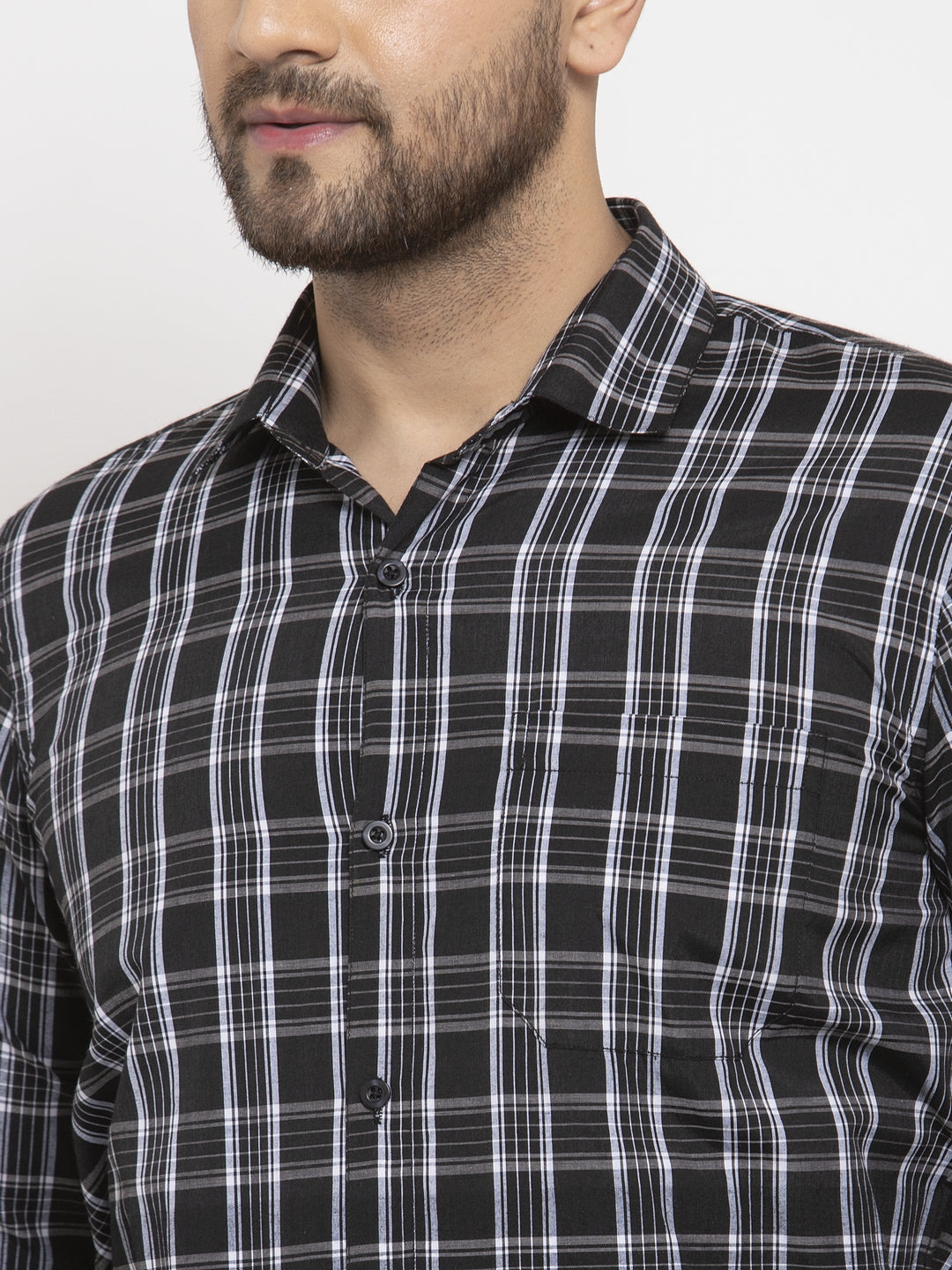 Jainish Black Men's Cotton Checked Formal Shirt's ( SF 764Black ) | Swadesiicart