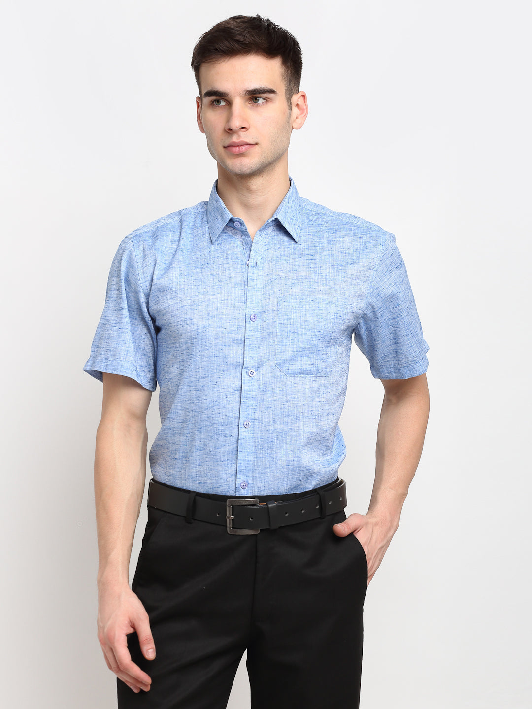 Jainish Blue Men's Solid Cotton Half Sleeves Formal Shirt ( SF 783Blue ) | Swadesiicart