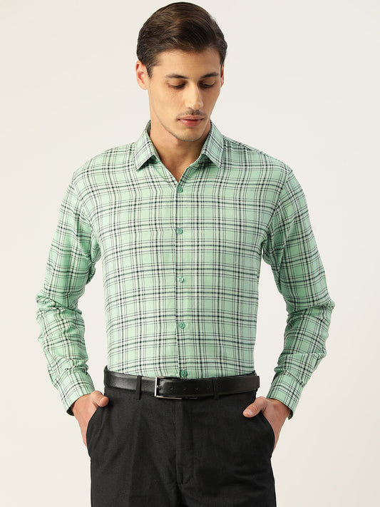 Jainish Men's Cotton Checked Formal Shirts ( SF 791Green ) | Swadesiicart