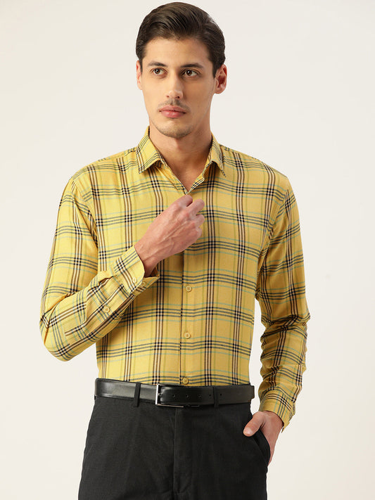Jainish Men's Cotton Checked Formal Shirts ( SF 793Yellow ) | Swadesiicart