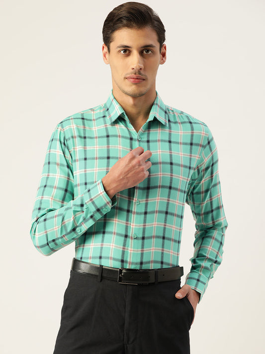 Jainish Men's Cotton Checked Formal Shirts ( SF 803Green ) | Swadesiicart