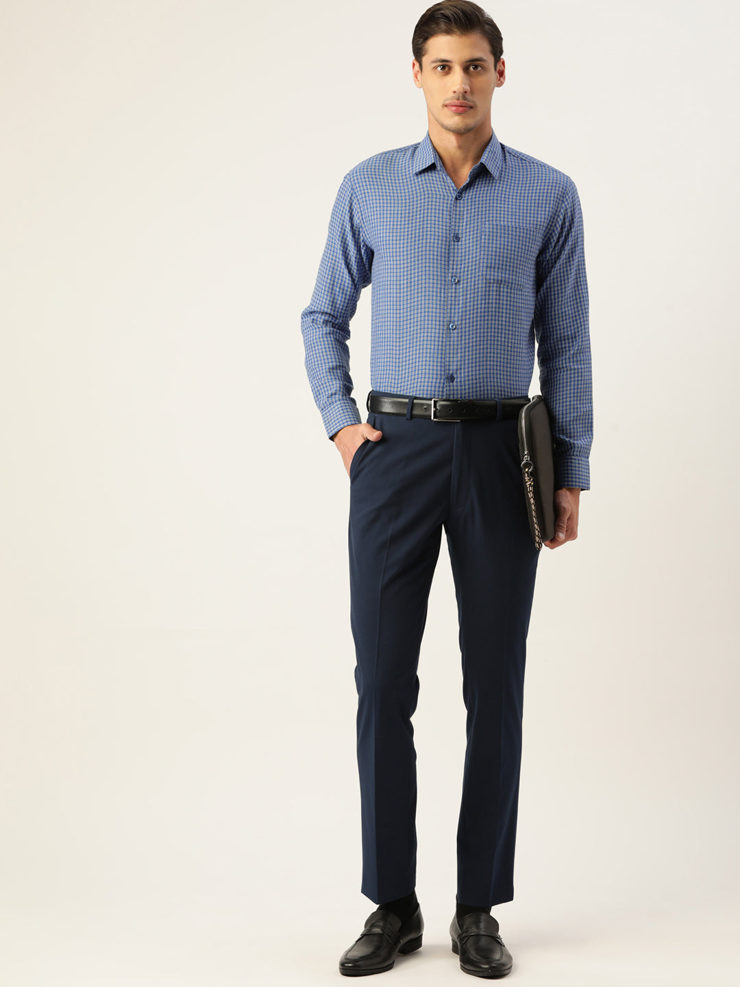 Jainish Men's Cotton Checked Formal Shirts ( SF 804Blue ) | Swadesiicart