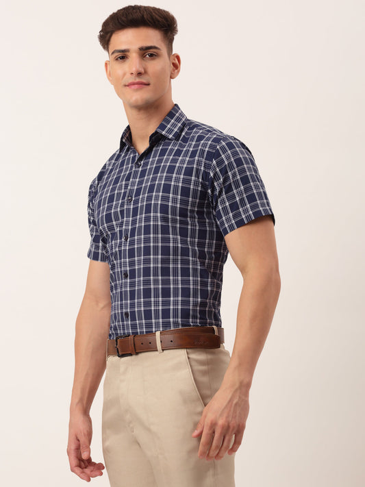 Jainish Men's Cotton Checked Half Sleeve Formal Shirts ( SF 808Blue ) | Swadesiicart