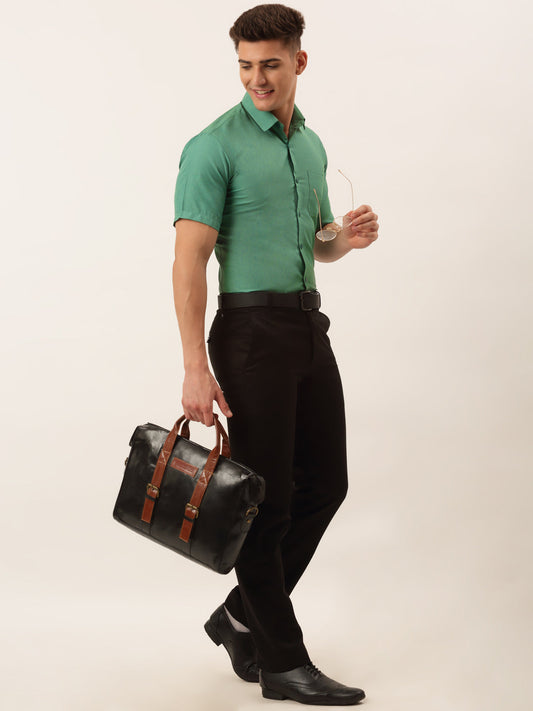 Jainish Men's Cotton Solid Half Sleeve Formal Shirts ( SF 811Green ) | Swadesiicart