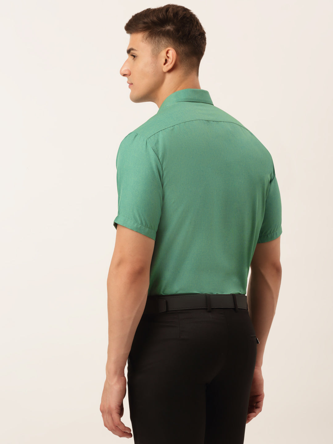 Jainish Men's Cotton Solid Half Sleeve Formal Shirts ( SF 811Green ) | Swadesiicart