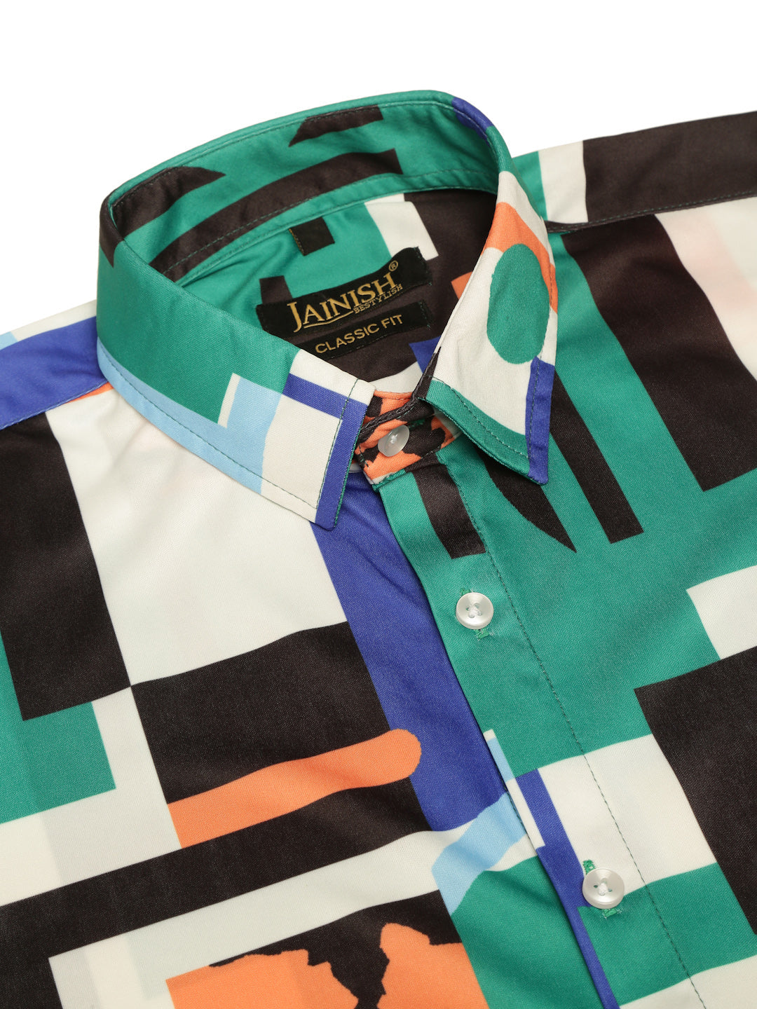 Jainish Men's Lycra Printed Half Sleeve Formal Shirts ( SF 814Green ) | Swadesiicart