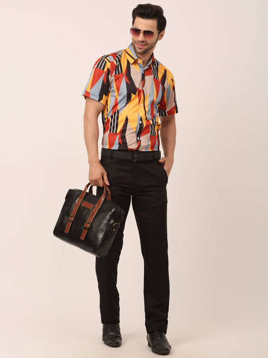Jainish Men's Lycra Printed Half Sleeve Formal Shirts ( SF 814Yellow ) | Swadesiicart