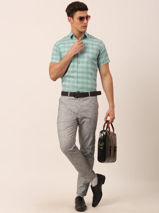 Jainish Men's Cotton Checked Half Sleeve Formal Shirts ( SF 815Green ) | Swadesiicart