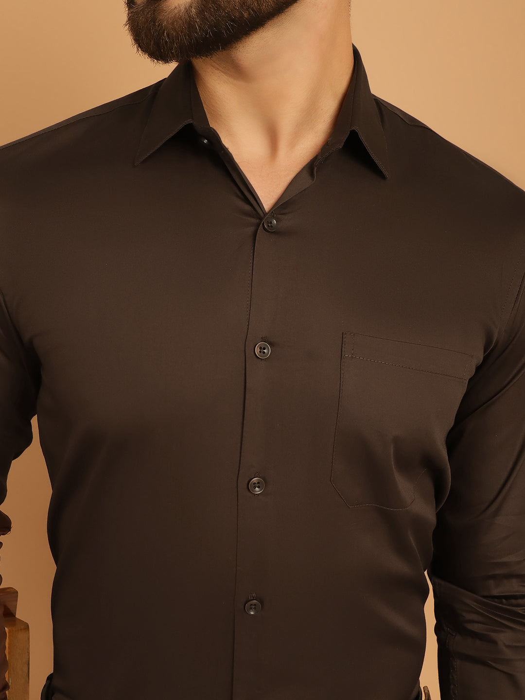 Indian Needle Men's Cotton Solid Formal Shirt - Coffee | Swadesiicart