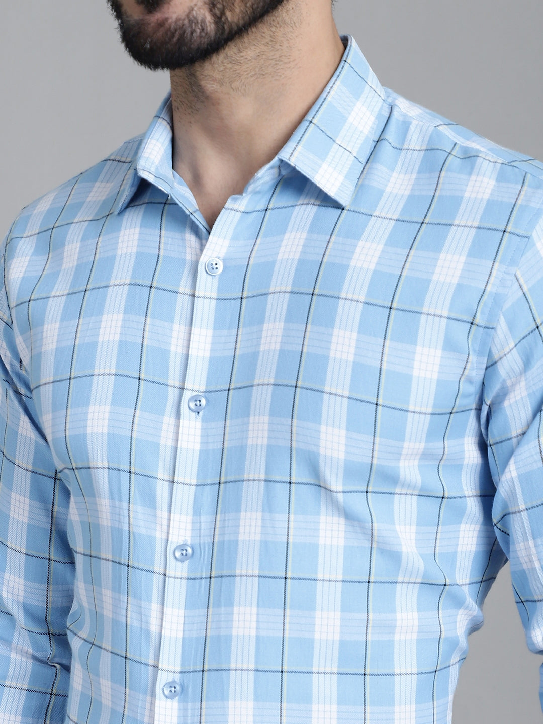 Indian Needle Men's Checked Formal Shirt - Sky Blue | Swadesiicart