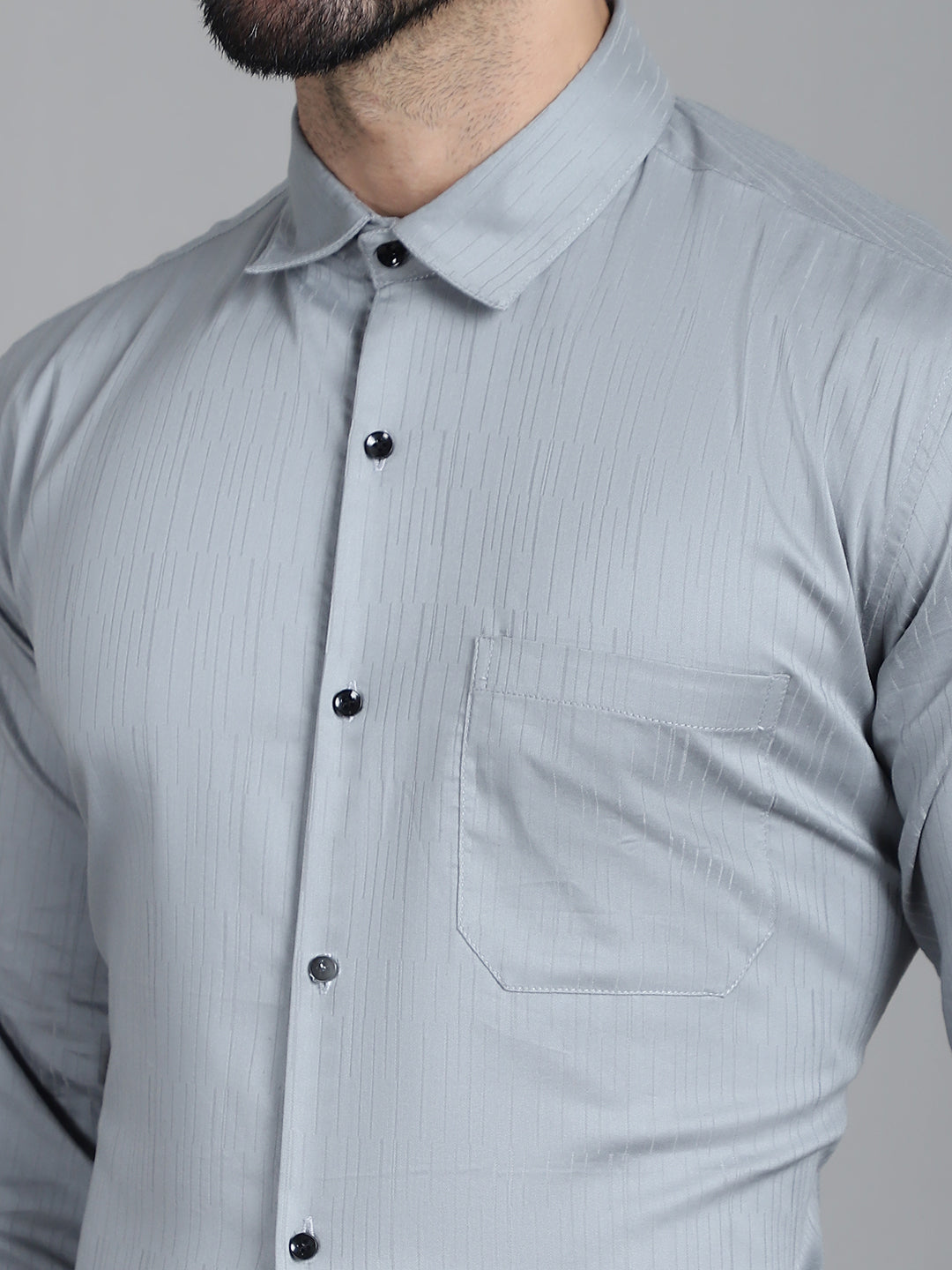 Indian Needle Men's Woven Design Formal Shirt - Steel-Grey | Swadesiicart