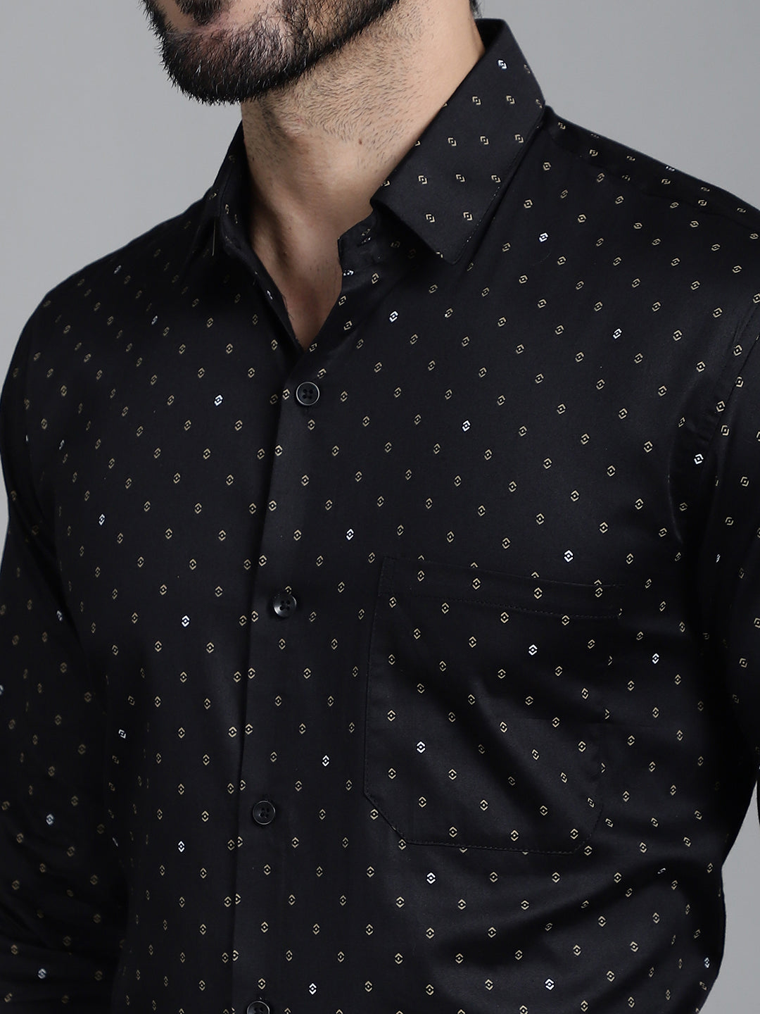 Indian Needle Men's Printed Formal Shirt - Black