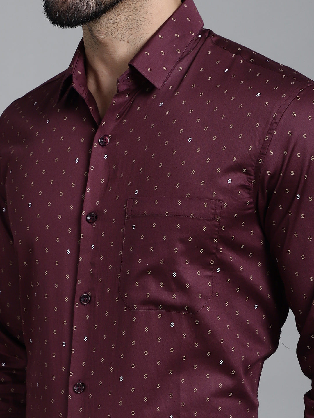Indian Needle Men's Printed Formal Shirt - Maroon