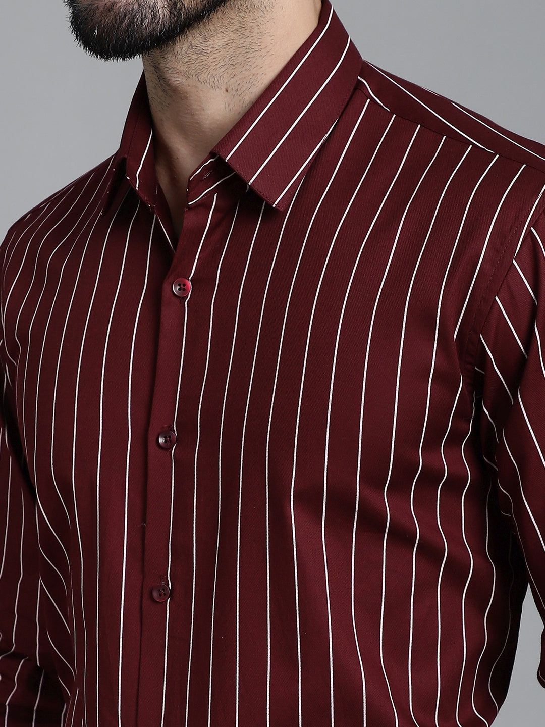 Indian Needle Men's Striped Formal Shirt - Maroon | Swadesiicart