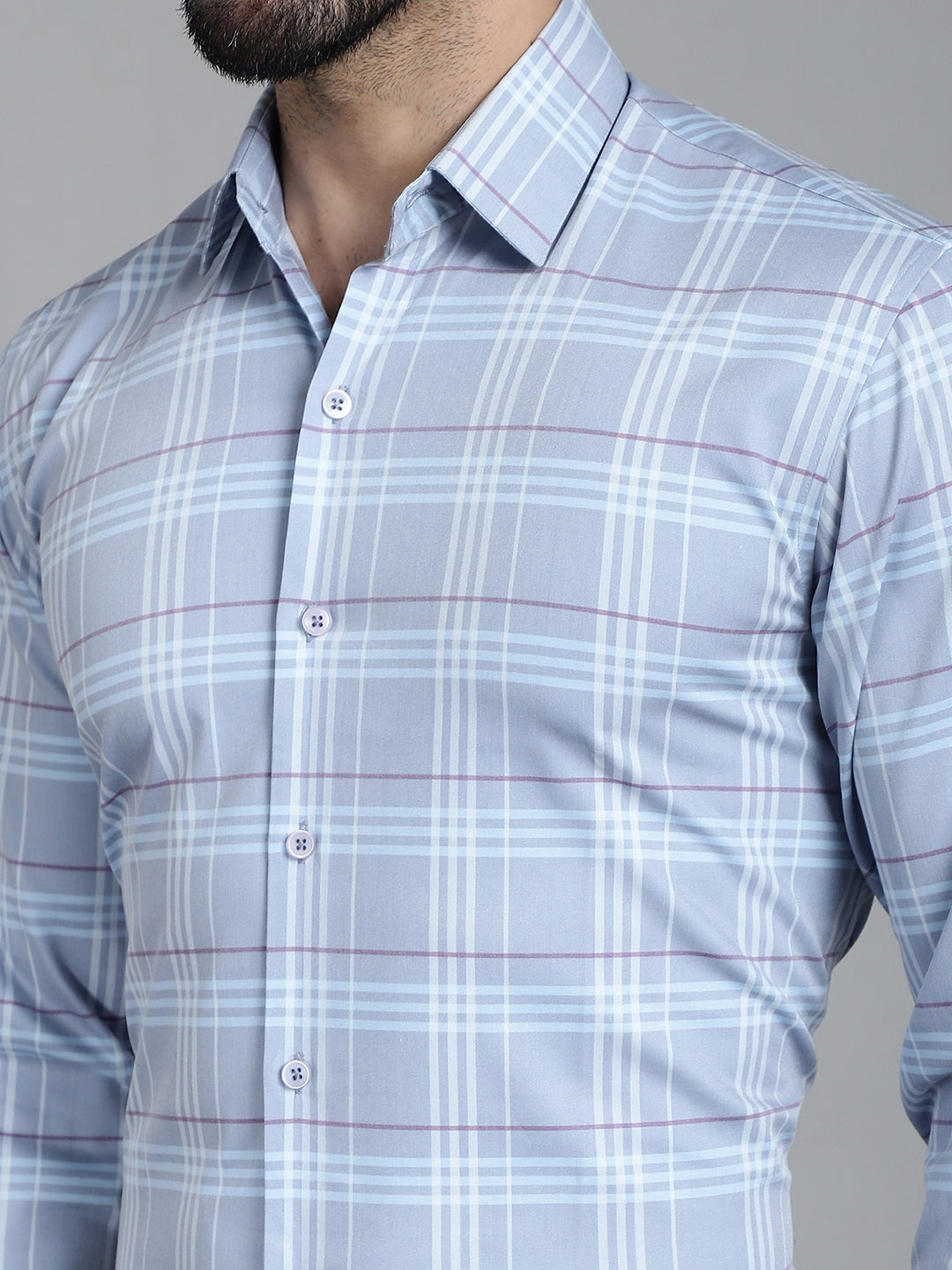 Indian Needle Men's Checked Formal Shirt - Blue | Swadesiicart