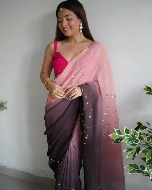 Vamsee Antara Brown Georgette Saree - Swadesiicart