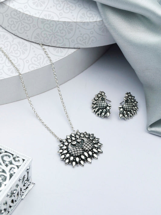 Priyaasi Women Oxidised Silver Peacock Jewellery Set - Noz2Toz