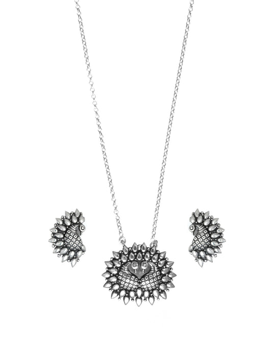 Priyaasi Women Oxidised Silver Peacock Jewellery Set - Swadesiicart