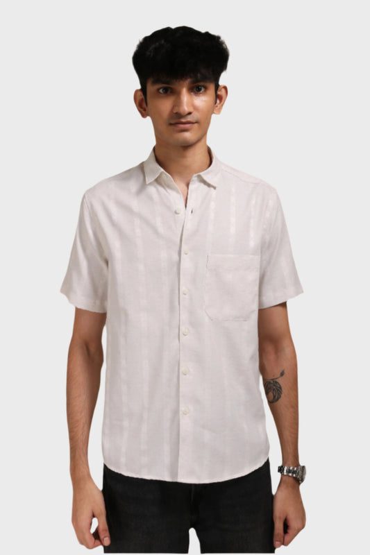 Xkind Off White Self Stripes Regular Fit Shirt | Swadesiicart