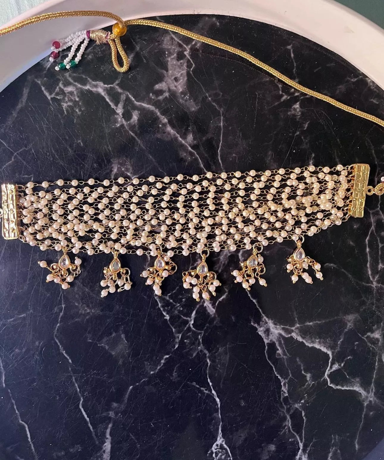 Jewel City Exquisite Gold-Plated Pearl Choker Necklace Set - Traditional Indian Bridal Jewelry Hanging Pearls | Swadesiicart