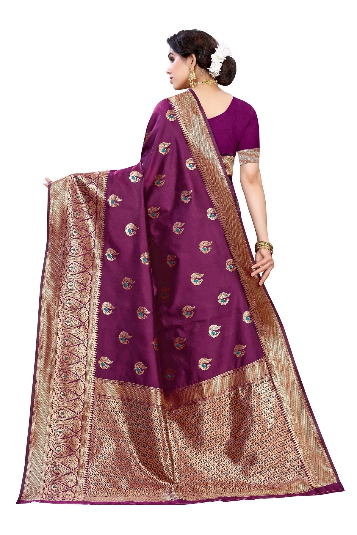 Vamika Purple Weaving Banarasi Jacquard Saree | Swadesiicart