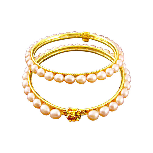 J Pearls Peach Oval Pearl Bangles - Real Pearl Jewelry - J Pearls