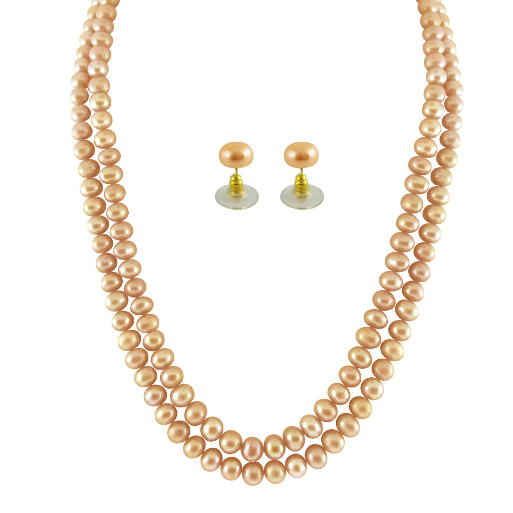 J Pearls 2 String Peach Pearl Set - Real Pearl Jewelry - J Pearls