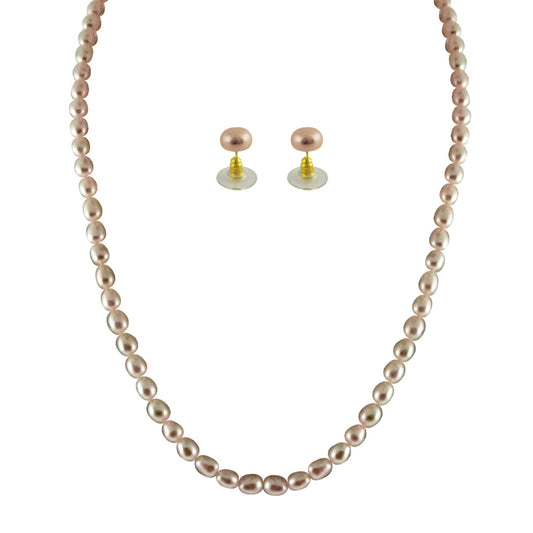 J Pearls Single Line Peach Pearl Set - Real Pearl Jewelry - J Pearls