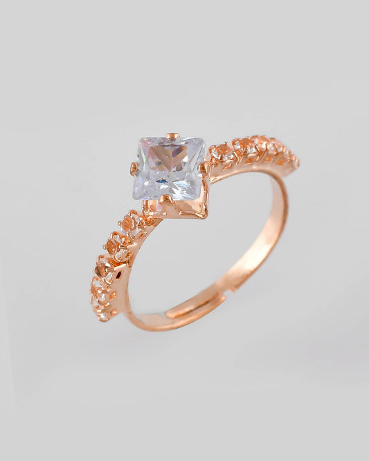VOJ white CZ-detail Stainless Steel Cubic Zirconia Gold-Polished adjustable finger Ring | Swadesiicart